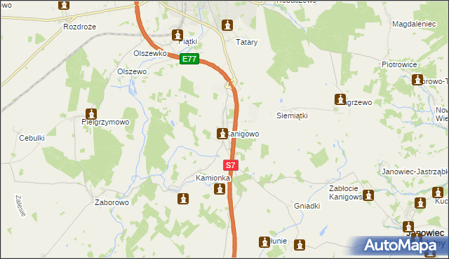 mapa Kanigowo gmina Nidzica, Kanigowo gmina Nidzica na mapie Targeo