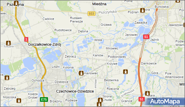 mapa Kaniów gmina Bestwina, Kaniów gmina Bestwina na mapie Targeo