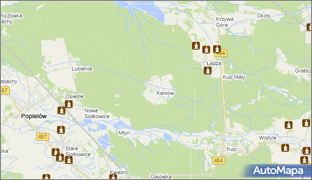 mapa Kaniów gmina Popielów, Kaniów gmina Popielów na mapie Targeo