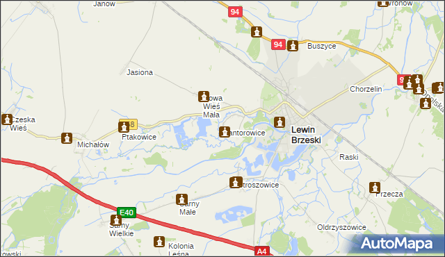 mapa Kantorowice gmina Lewin Brzeski, Kantorowice gmina Lewin Brzeski na mapie Targeo