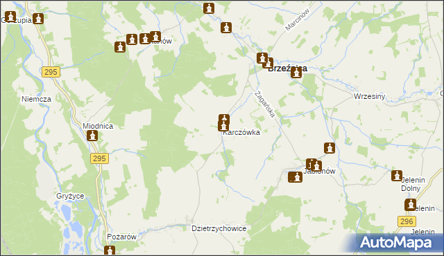 mapa Karczówka gmina Brzeźnica, Karczówka gmina Brzeźnica na mapie Targeo