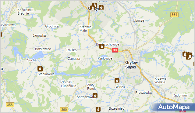 mapa Karłowice gmina Olszyna, Karłowice gmina Olszyna na mapie Targeo
