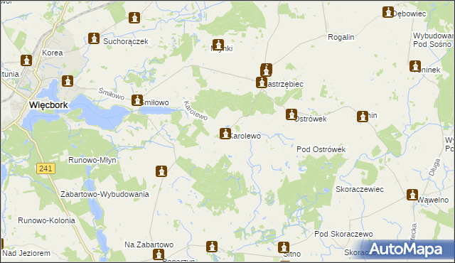 mapa Karolewo gmina Więcbork, Karolewo gmina Więcbork na mapie Targeo