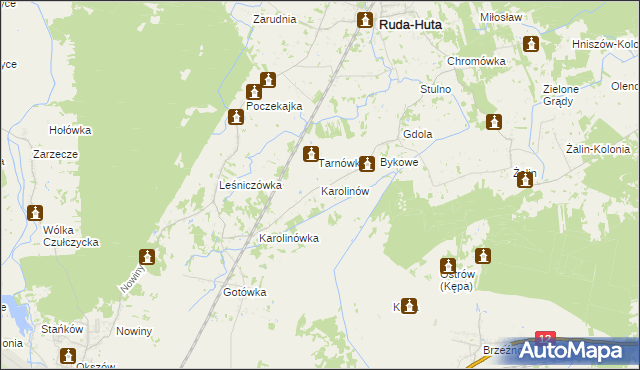 mapa Karolinów gmina Ruda-Huta, Karolinów gmina Ruda-Huta na mapie Targeo