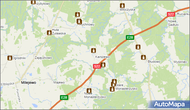 mapa Karszewo gmina Młynary, Karszewo gmina Młynary na mapie Targeo