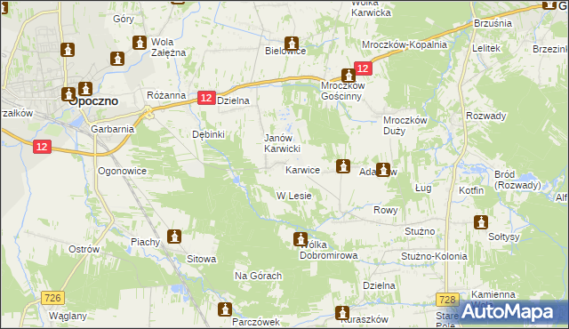 mapa Karwice gmina Opoczno, Karwice gmina Opoczno na mapie Targeo