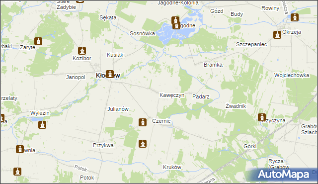 mapa Kawęczyn gmina Kłoczew, Kawęczyn gmina Kłoczew na mapie Targeo