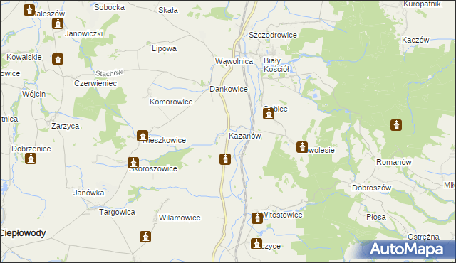 mapa Kazanów gmina Strzelin, Kazanów gmina Strzelin na mapie Targeo