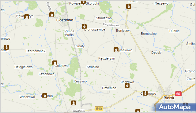 mapa Kędzierzyn gmina Bielsk, Kędzierzyn gmina Bielsk na mapie Targeo