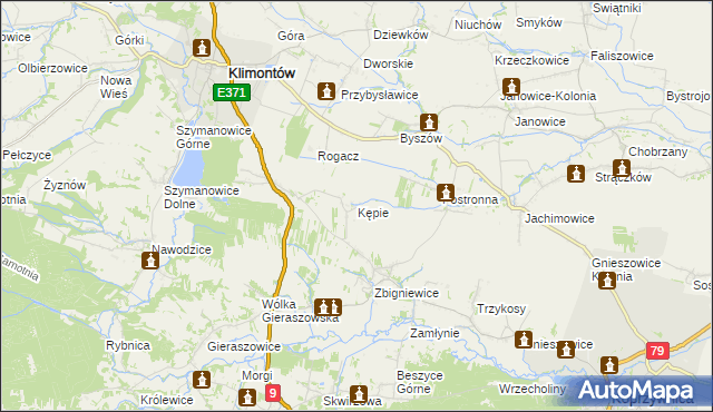 mapa Kępie gmina Klimontów, Kępie gmina Klimontów na mapie Targeo