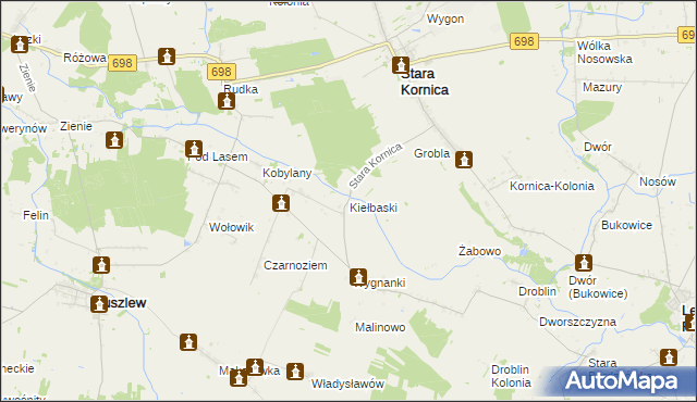 mapa Kiełbaski, Kiełbaski na mapie Targeo