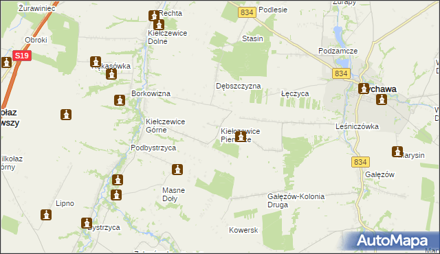 mapa Kiełczewice Pierwsze, Kiełczewice Pierwsze na mapie Targeo