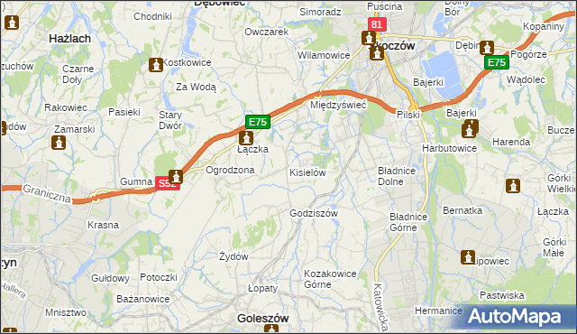 mapa Kisielów gmina Goleszów, Kisielów gmina Goleszów na mapie Targeo