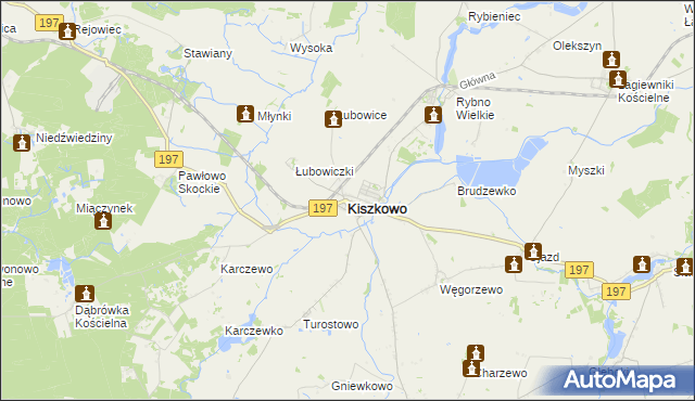 mapa Kiszkowo powiat gnieźnieński, Kiszkowo powiat gnieźnieński na mapie Targeo
