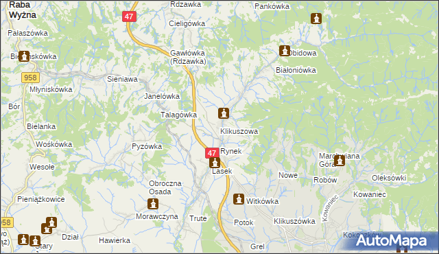 mapa Klikuszowa, Klikuszowa na mapie Targeo