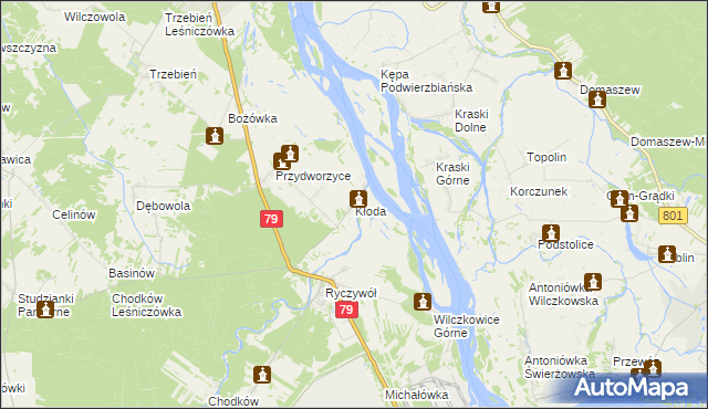 mapa Kłoda gmina Magnuszew, Kłoda gmina Magnuszew na mapie Targeo