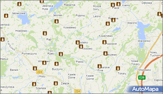 mapa Kłosowo gmina Przodkowo, Kłosowo gmina Przodkowo na mapie Targeo