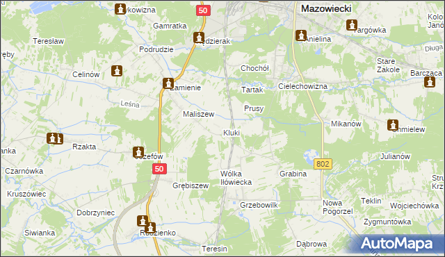 mapa Kluki gmina Mińsk Mazowiecki, Kluki gmina Mińsk Mazowiecki na mapie Targeo