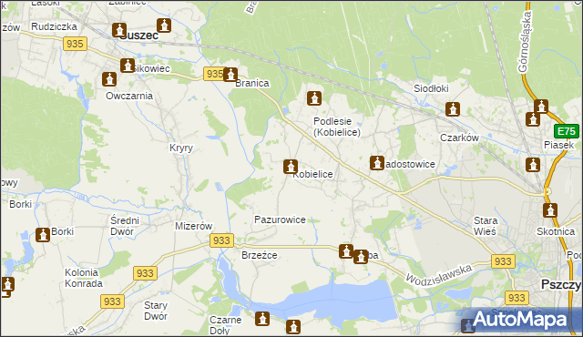 mapa Kobielice gmina Suszec, Kobielice gmina Suszec na mapie Targeo