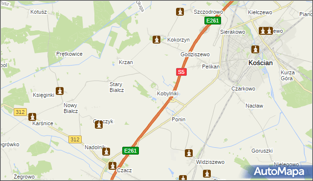 mapa Kobylniki gmina Kościan, Kobylniki gmina Kościan na mapie Targeo