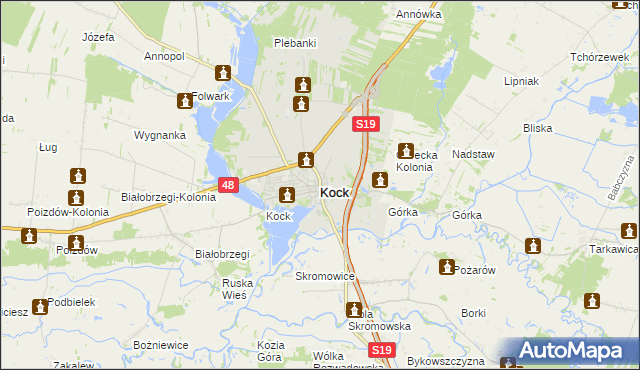 mapa Kock powiat lubartowski, Kock powiat lubartowski na mapie Targeo