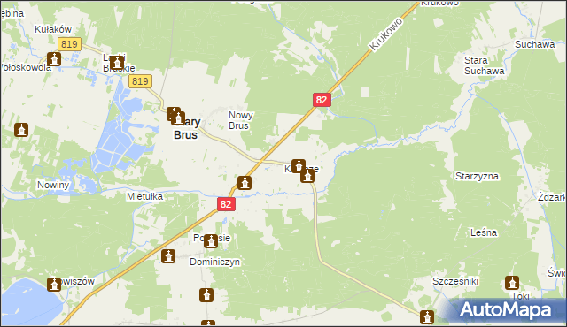 mapa Kołacze gmina Stary Brus, Kołacze gmina Stary Brus na mapie Targeo