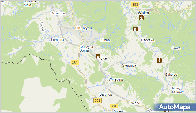 mapa Kolce, Kolce na mapie Targeo
