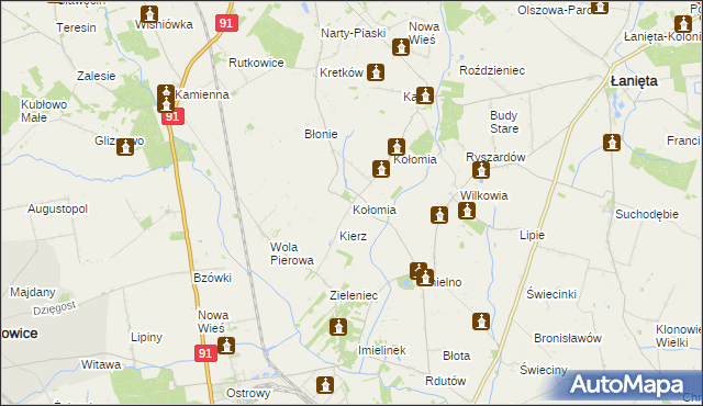 mapa Kołomia gmina Nowe Ostrowy, Kołomia gmina Nowe Ostrowy na mapie Targeo