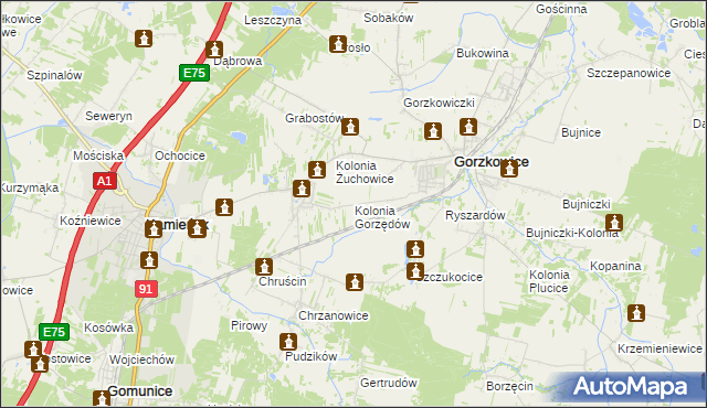 mapa Kolonia Gorzędów, Kolonia Gorzędów na mapie Targeo