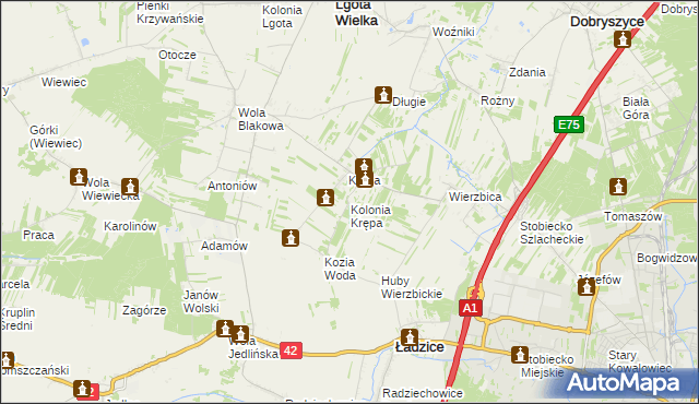 mapa Kolonia Krępa gmina Lgota Wielka, Kolonia Krępa gmina Lgota Wielka na mapie Targeo