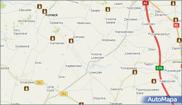 mapa Kolonia Łowiczek, Kolonia Łowiczek na mapie Targeo