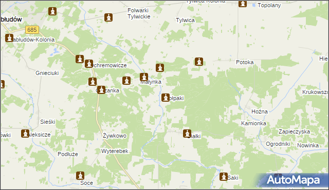mapa Kołpaki gmina Zabłudów, Kołpaki gmina Zabłudów na mapie Targeo