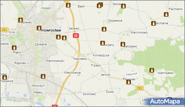 mapa Komaszyce gmina Inowrocław, Komaszyce gmina Inowrocław na mapie Targeo