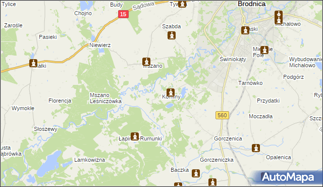 mapa Kominy, Kominy na mapie Targeo