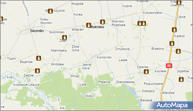 mapa Komorniki gmina Mokrsko, Komorniki gmina Mokrsko na mapie Targeo