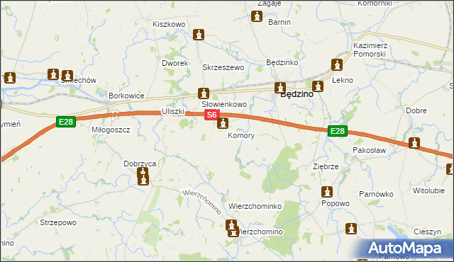 mapa Komory gmina Będzino, Komory gmina Będzino na mapie Targeo