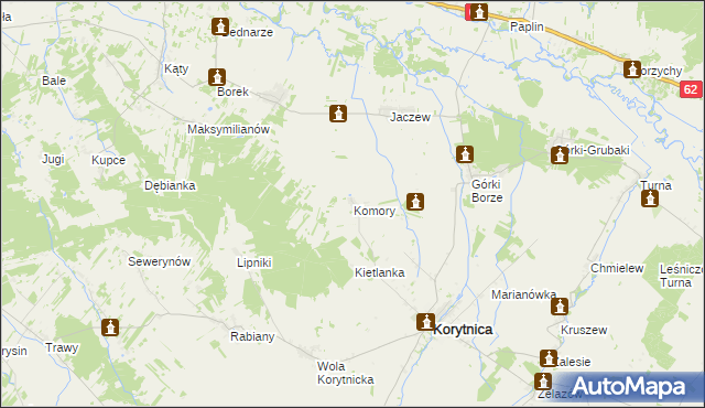 mapa Komory gmina Korytnica, Komory gmina Korytnica na mapie Targeo
