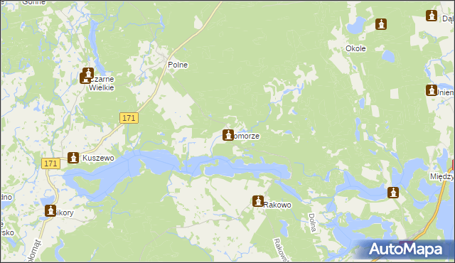 mapa Komorze gmina Borne Sulinowo, Komorze gmina Borne Sulinowo na mapie Targeo