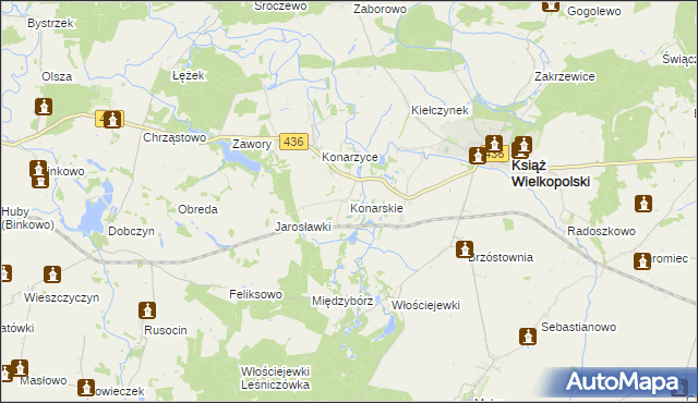 mapa Konarskie gmina Książ Wielkopolski, Konarskie gmina Książ Wielkopolski na mapie Targeo