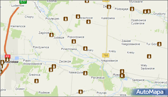 mapa Konary gmina Wodzisław, Konary gmina Wodzisław na mapie Targeo