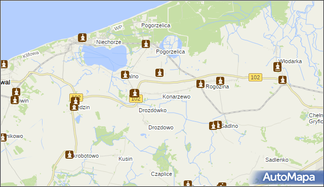 mapa Konarzewo gmina Karnice, Konarzewo gmina Karnice na mapie Targeo