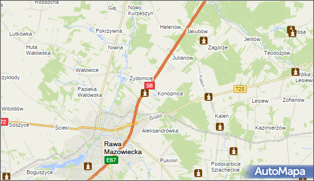 mapa Konopnica gmina Rawa Mazowiecka, Konopnica gmina Rawa Mazowiecka na mapie Targeo