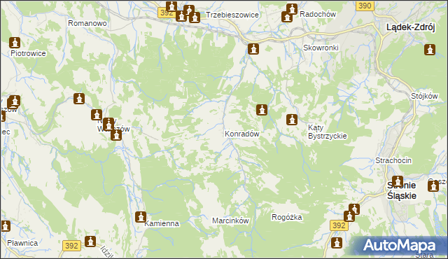 mapa Konradów gmina Lądek-Zdrój, Konradów gmina Lądek-Zdrój na mapie Targeo