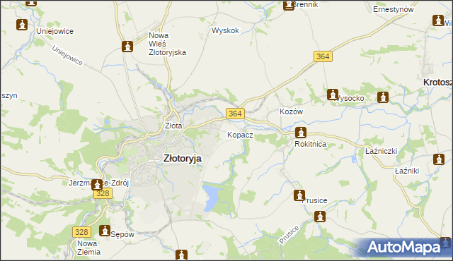 mapa Kopacz gmina Złotoryja, Kopacz gmina Złotoryja na mapie Targeo