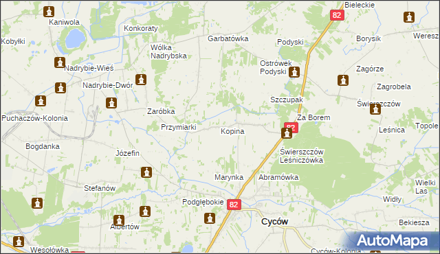 mapa Kopina gmina Cyców, Kopina gmina Cyców na mapie Targeo