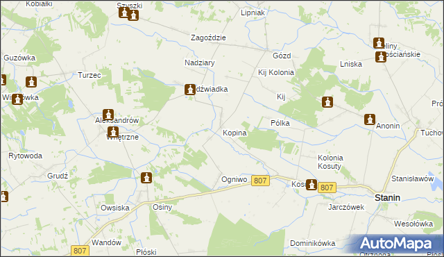 mapa Kopina gmina Stanin, Kopina gmina Stanin na mapie Targeo