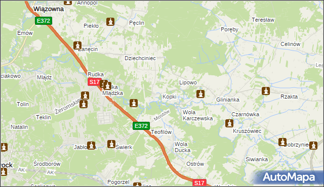 mapa Kopki gmina Wiązowna, Kopki gmina Wiązowna na mapie Targeo