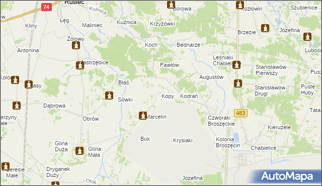 mapa Kopy gmina Rząśnia, Kopy gmina Rząśnia na mapie Targeo