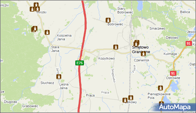 mapa Kopytkowo gmina Smętowo Graniczne, Kopytkowo gmina Smętowo Graniczne na mapie Targeo