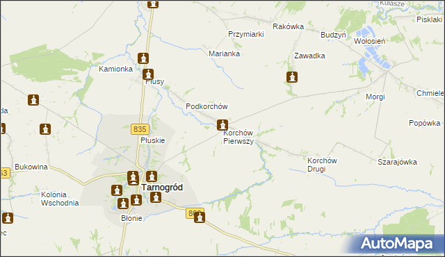 mapa Korchów Pierwszy, Korchów Pierwszy na mapie Targeo